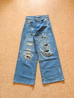 Blue Denim Repaired Ripped Jeans