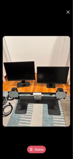 Dell dual screen computer monitor stand/ two 24 inch monitor/ 3 blue light screen protector covers  and cables
