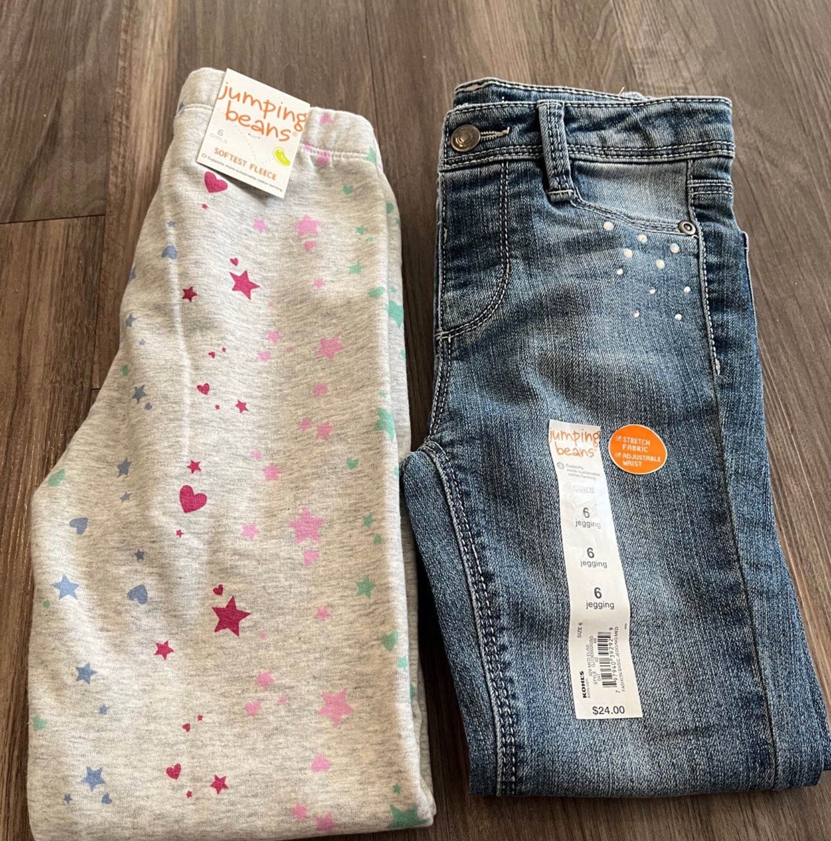 NWT - Girl’s Jumping Beans jeans and fleece leggings, Size 6