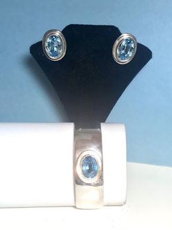 Sterling Designer Topaz Cuff& Earrings