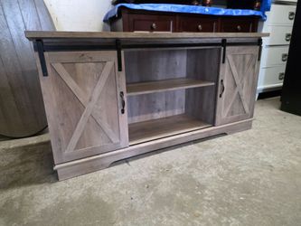 Gray Rustic Style TV Stand with Sliding Doors