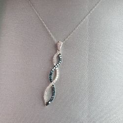Blue and white diamond necklace