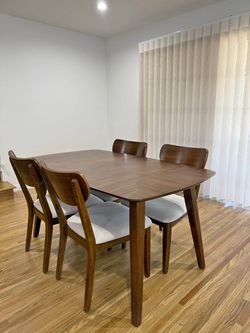 5 Pieces Walnut Color Dining Table Set