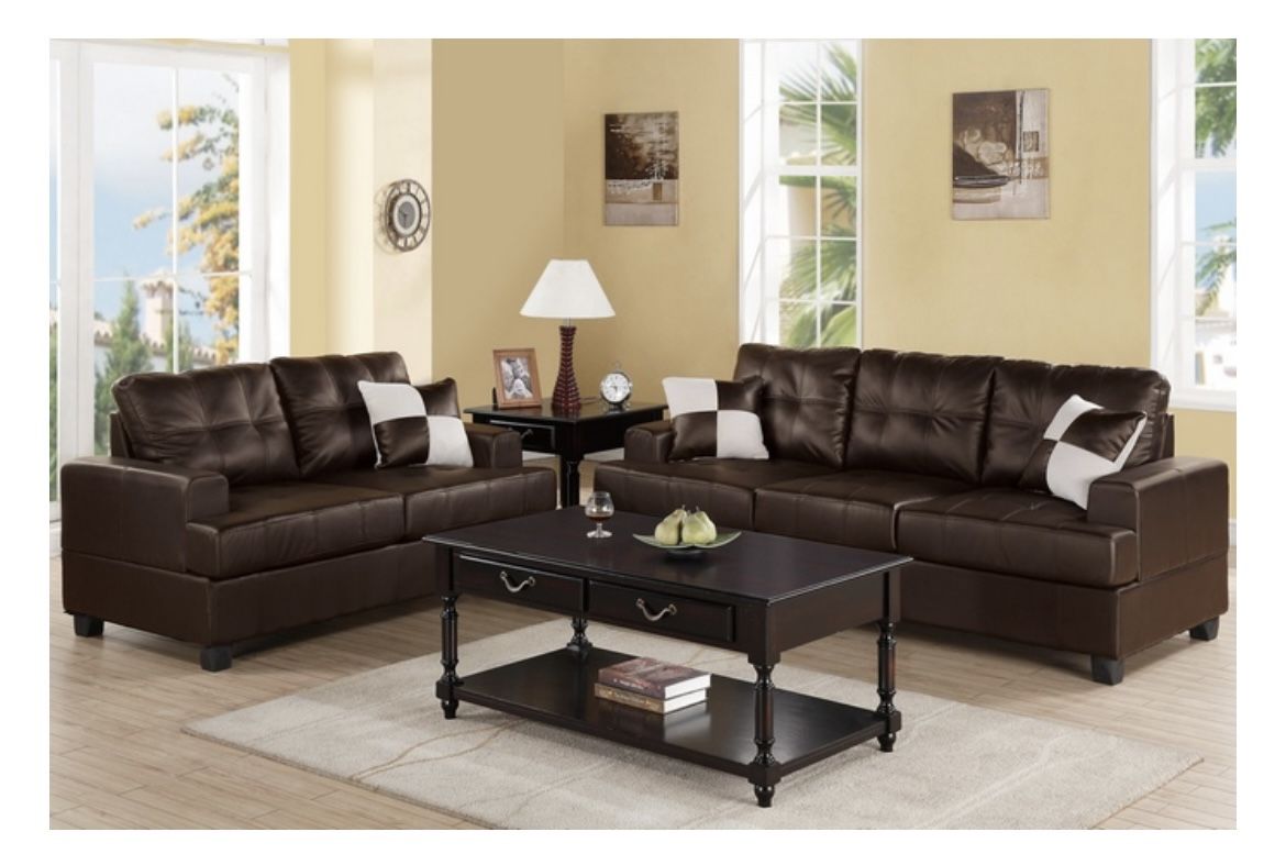 Brown Sofa And Love Seat Set (Free Delivery)