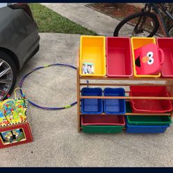 Children Kids' Toy Storage Organizer with Plastic Bins + Toys