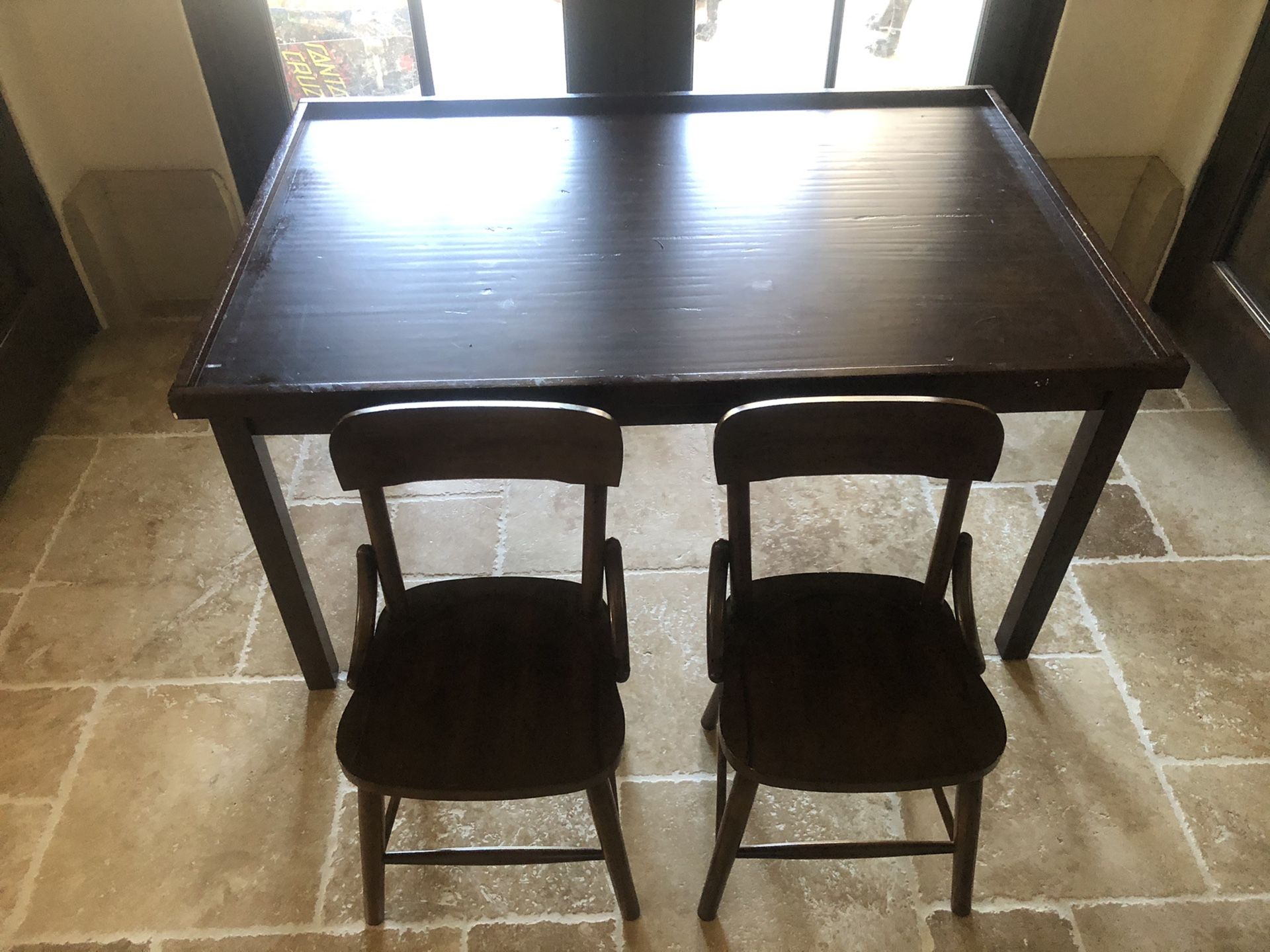 Pottery barn kids desk/ play table with 2 chairs