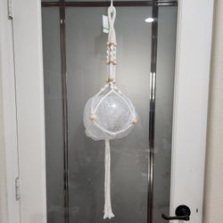 NEW Glass Bowl Macrame Plant Hanger With Wood Beads