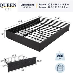 Platform Bed Frame with 2 Configurable Under-Bed Drawers,Queen Size Heavy Duty Metal Base,No Box Spring Needed,Black