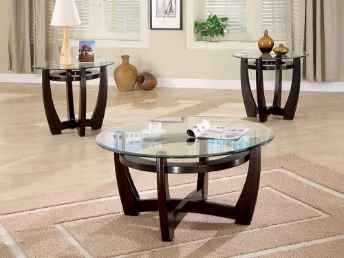 Cappuccino/ Glass 3pc TABLE SET