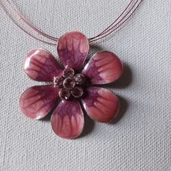 Wire Necklace w/ Large Pink Flower