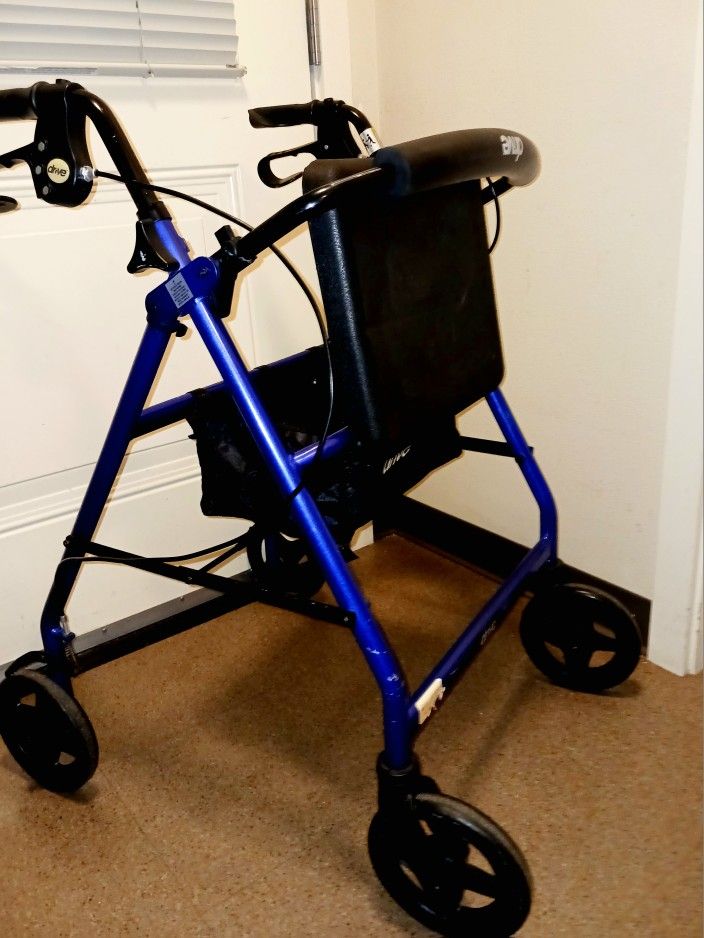 Medical Walker Drive 300 Lb Capacity Cobalt Blue Headed Back Brace Waterproof Seat Extra Storage Dual Locking Brakes Unbreakable Wheels And More!