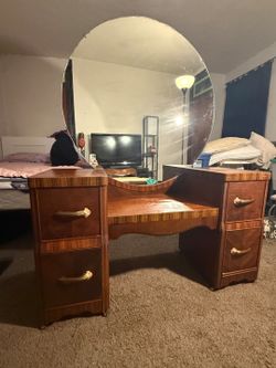 Art Deco Waterfall Vanity with Mirror and Chair/ Stool