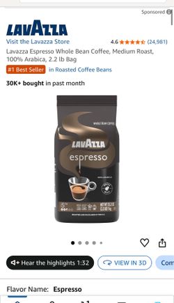 Brand new Lavazza Espresso Whole Bean Coffee, Medium Roast, 100% Arabica, 2.2 lb Bag