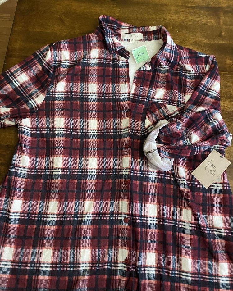 Ladies 2x NWT Fur Lined Plaid Shirt