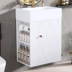 20 in. W White Floating Bath Vanity with White Ceramic Top Sink,Towel Bar