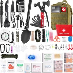 Survival Kit 256 in 1, First Aid Kit Survival Gear Tools Trauma Kit with Molle Pouch for Outdoor, Camping, Hunting, Hiking, Earthquake, Home, Office, 