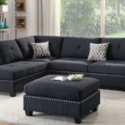 Brand New Black Sectional Sofa With Ottoman