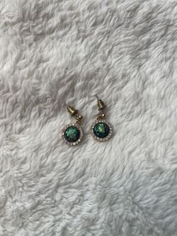 Gold Green Round Dangle Drop Earrings Metal Stone Butterfly Closure Lobe