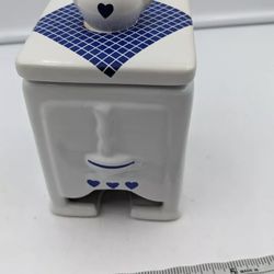 Tea Bag Dispenser With Tea Pot Lid by JSNY Ceramic White Blue VTG 1(contact info removed)