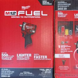 Milwaukee M12 Fuel 1/2” Stubby Impact Wrench. Tool Only. Model #2563-20