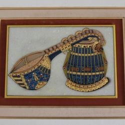 Vintage Indian Gold Meenakari Marble Gold Leaf Painting String Instrument