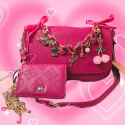 New Juicy Couture Top Notch Purse, Wallet and Cherry Charm Set