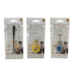Harry Potter Premium Keychain Collection Set Of 3 Wand, Hufflepuff, Raveclaw New