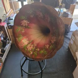 ANTIQUE VICTORIAN TRAMP ART FLOWER PAINTED VICTROLA EDISON PHONOGRAPH MUSIC HORN