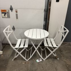 Metal Folding Round Outdoor Patio Bistro Table with Two Dining Chairs