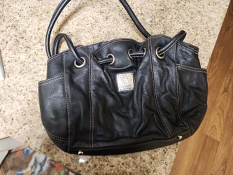 Tignanello Pebbled Black Leather Bucket Purse Satchel Shoulder Bag 