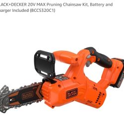 Black & Decker 20v Pruning Chainsaw, Battery & Charger Included, New