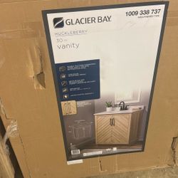 Glacier Bay Huckleberry 30 in. Single Sink Weathered Tan Bath Vanity with White Engineered Marble Top (Assembled)