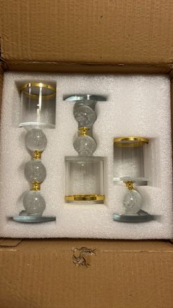 3 piece gold and glass votive holder