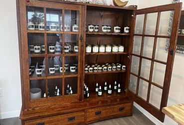Large Wood Display Cabinet with Glass Doors