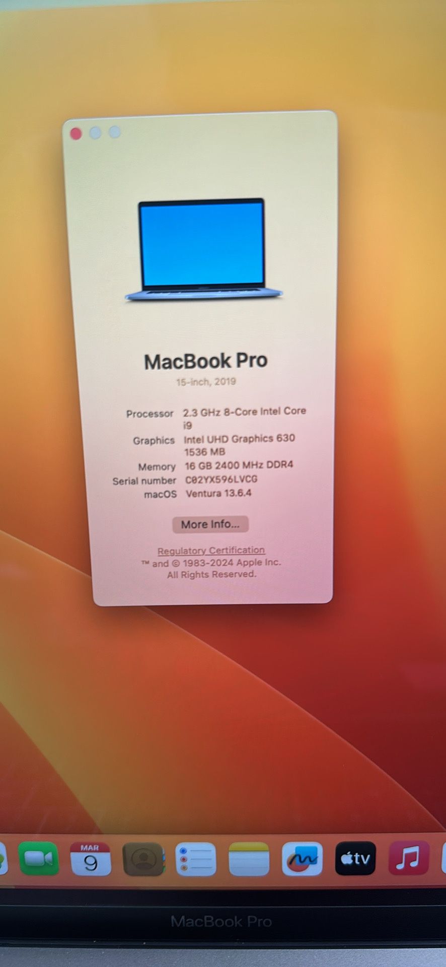 2019 Macbook Pro 15” 16GB RAM 512GB SSD 