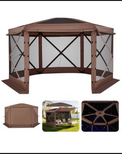 New Other VEVOR 12’x12’ 6-Sided Pop Up Canopy Gazebo Screen Tent For 8-10 Persons With Carry Bag, Brown