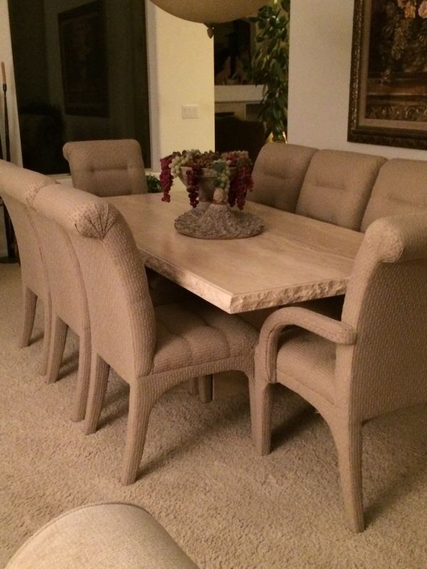 Robb Stucky Travertine Dining Table And 8 Upholstered Chairs For Robb Stucky Travertine Dining Table And 8 Upholstered Chairs