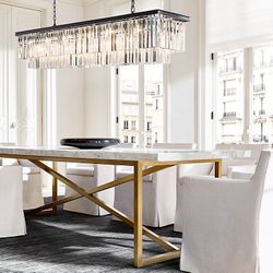 RH MARBLE BRASS DINNING TABLE (seats 6-8)