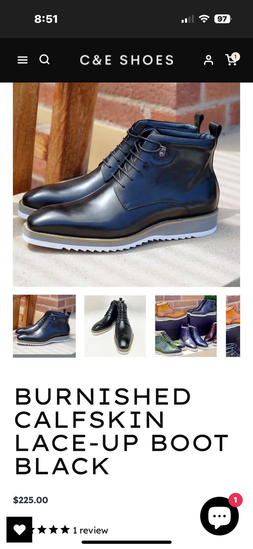 C&E Burnished Calfskin Lace Up Boot (black - Size 10)