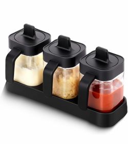Sauce and Spice Containers, 3 Pack Sugar Bowls Salt and Pepper Condiment Jar Seasoning Container 13.5oz Glass