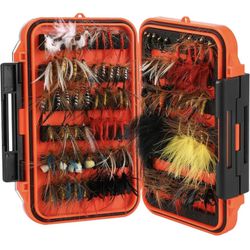 120 Pack Fly Fishing Flies Kit with Box, Dry Wet Flies, Nymphs, Streamers for Bass Salmon Trout Fishing