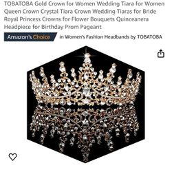 TOBATOBA Gold Crown for Women Wedding Tiara for Women Queen Crown Crystal Tiara Crown Wedding Tiaras for Bride Royal Princess Crowns for Flower Bouque