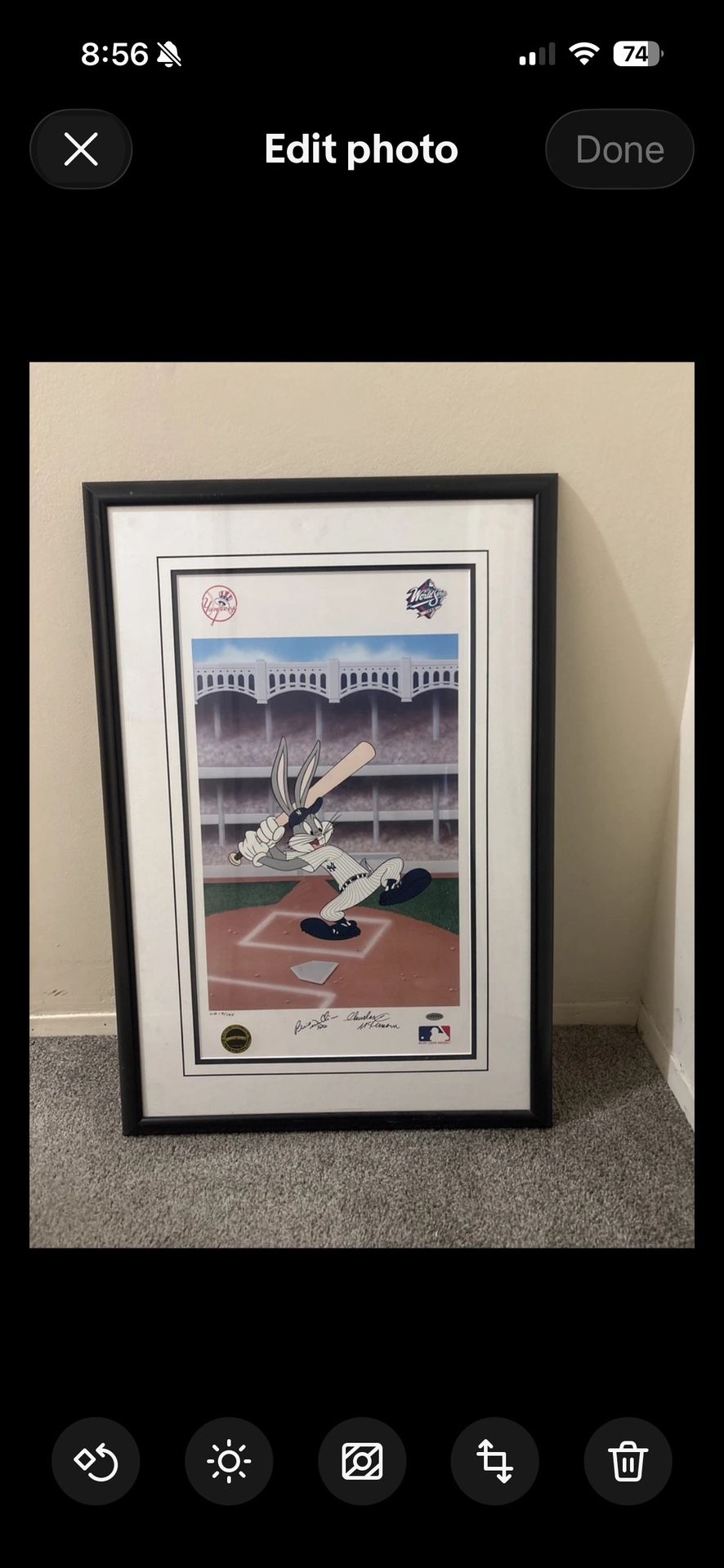 Bernie Williams /Bug Bunny Lithograph Limited Edition 13/125 Signed w/COA