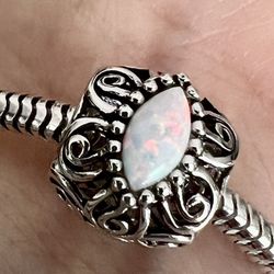 Charm For Pandora 925 Sterling Silver And Opal 