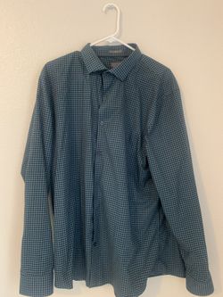 Mens XL Green Plaid Button Down Dress Shirt 