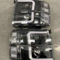 2007 - 2013 Chevy Silverado LED C-style Black Housing Headlights Farro’s Luces Micas Calaveras