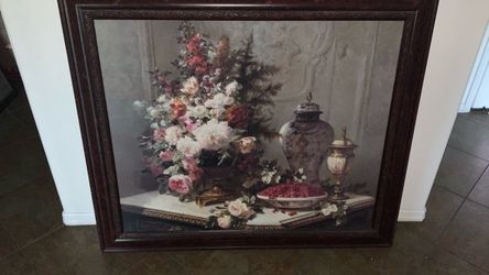 Large Framed Floral Still Life Wall Art, like new.