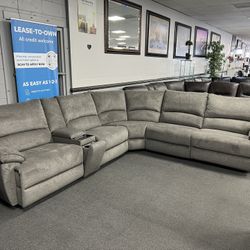 Gray Sofa Sectional w/ Wireless Charger & 3 Power Motion Recliners 