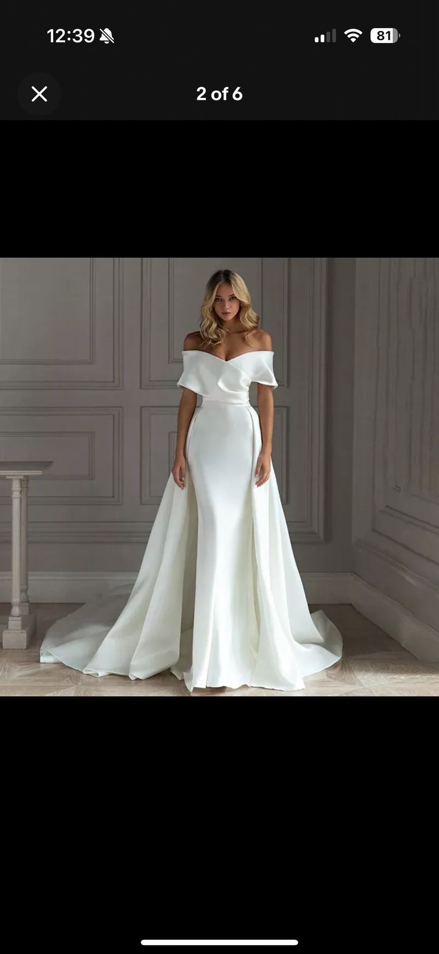 New Old Hollywood Off The Shoulder Bridal Wedding Dress With Attachable Train Sz4/6