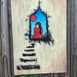 36x24 original painted artwork stairwell to enlightenment primary colors painting